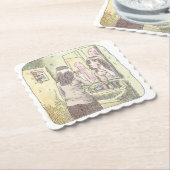 さなにしじ　黄色い洗面所で鏡に映る自分を見ながらメイク道具を使う女性のイラスト UNTERSETZER (angewinkelt)