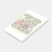 さなにやじ 野外で、椅子に座って仲良くしている三人の裸足の女の子のイラスト POST-IT KLEBEZETTEL (angewinkelt)