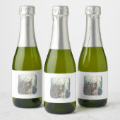 さなやにじ 薄明るい水色のお部屋の本棚のそばで座る素足の女性のイラスト SCHAUMWEINETIKETT (Flaschen)