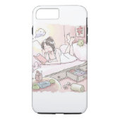 さにいれじ　ピンク色の寝室の明るい照明の下で寝転んで本を読みながらくつろぐ女性のイラスト Case-Mate iPhone HÜLLE (Rückseite)