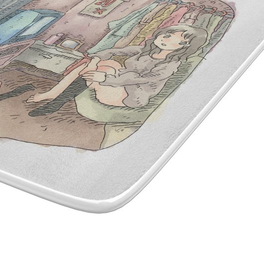 さやしくじ　衣類のかけてある部屋の座椅子に座ってテレビを見ながら靴下をはいている女性のイラスト SCHNEIDEBRETT (Ecke)