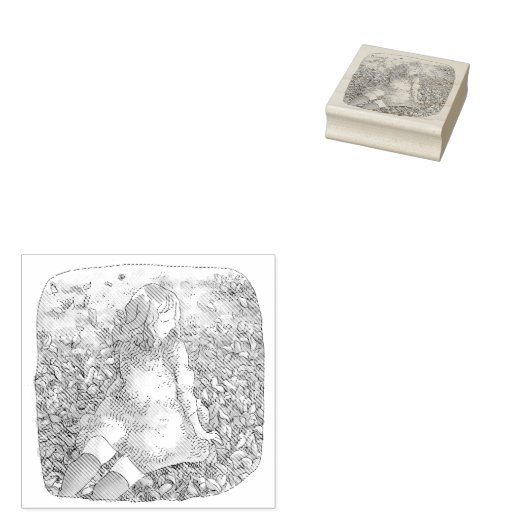 さやれむじ 秋の落ち葉の上に座る女性 GUMMISTEMPEL (Stempel)