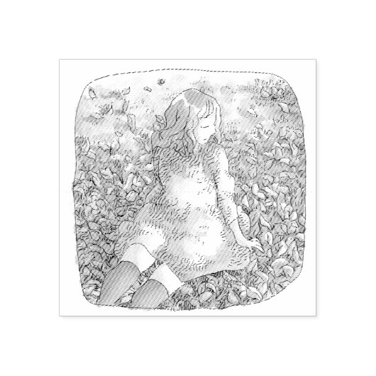 さやれむじ　秋の落ち葉の上に座る女性 GUMMISTEMPEL (Prägung)