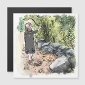 されいいじ 古い瓦が積んである田舎の自然道を歩く女性の水彩イラスト MAGNETKARTE (Vorne/Hinten)