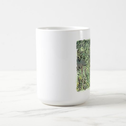 されしなじ つくしの生えている春風の吹く緑の草原に立つ女性の足元の水彩イラスト KAFFEETASSE (Mittel)