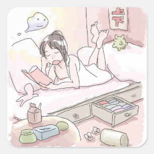 さ に い れ じ ピ die 色の寝室の明alsalsるい照明の下で quadratischer aufkleber