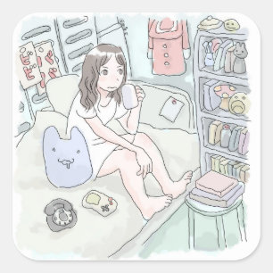 さ に さ な 水 じ 色 の vor お, wenn 部 die 屋, die の, die ベ, quadratischer aufkleber