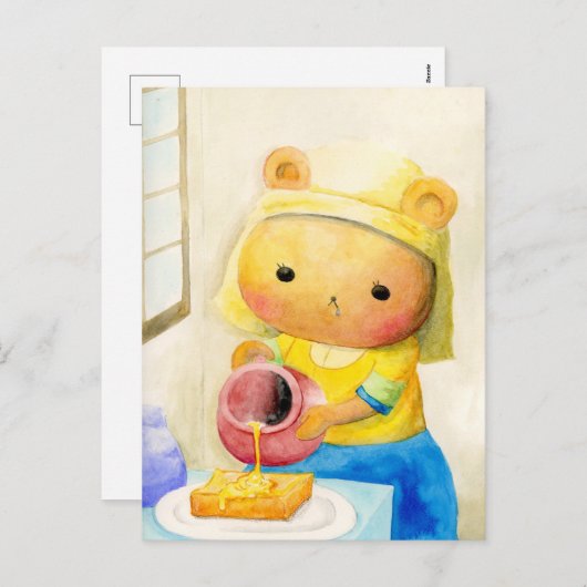 はちみつをそそぐくまさん FEIERTAGSPOSTKARTE (Vorne/Hinten)