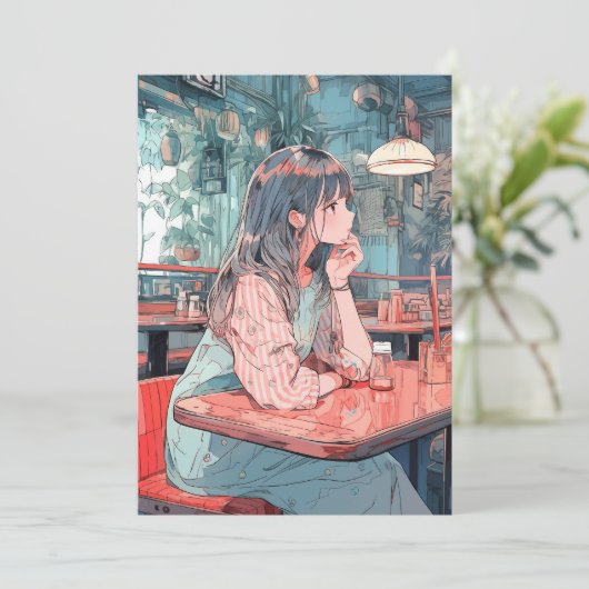 【アイコン・待ち受け画像】カフェで待ち合わせJK|寿司娘 GenerativeAI Einladung (Stehend Vorderseite)