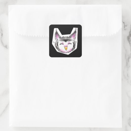 アフリカオオコノハズクちゃん QUADRATISCHER AUFKLEBER (Tasche)