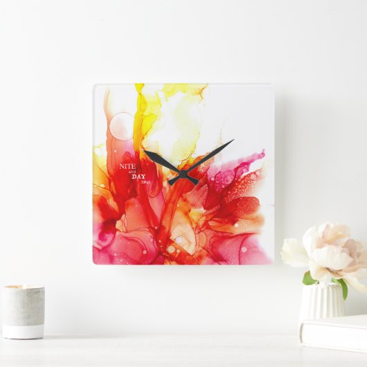 アルコールインク-抽象絵画- スクエア壁時計 QUADRATISCHE WANDUHR (Zuhause)