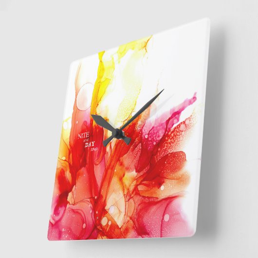 アルコールインク-抽象絵画- スクエア壁時計 QUADRATISCHE WANDUHR (Winkel)