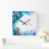 アルコールインク-抽象絵画 QUADRATISCHE WANDUHR (Zuhause)