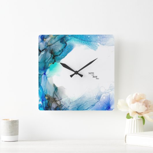 アルコールインク-抽象絵画 QUADRATISCHE WANDUHR (Zuhause)
