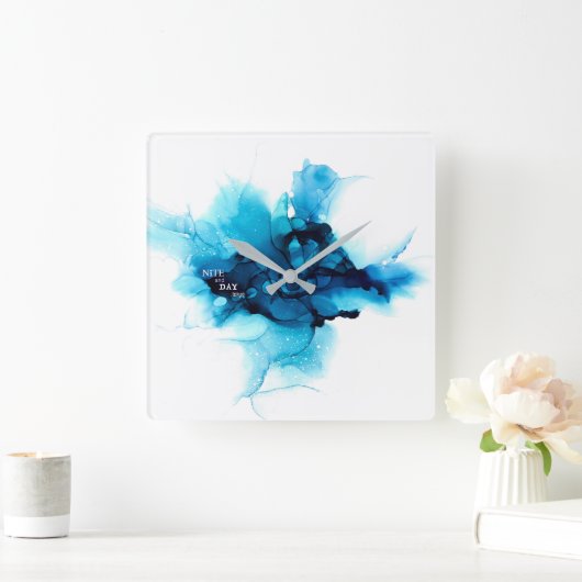 アルコールインク-抽象絵画- QUADRATISCHE WANDUHR (Zuhause)