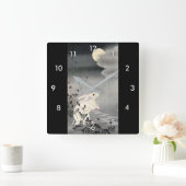 ウサギと月, 小原古邨 Kaninchen und Mond, Ohara Koson, Quadratische Wanduhr (Zuhause)