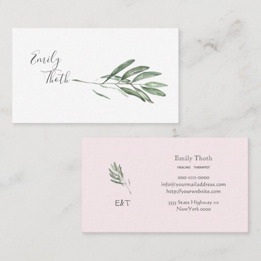 オリーブの葉のシンプルな VISITENKARTE (Vorne/Hinten)