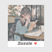 カフェで勉強するJKシール|寿司娘 GenerativeAI Aufkleber (Blatt)