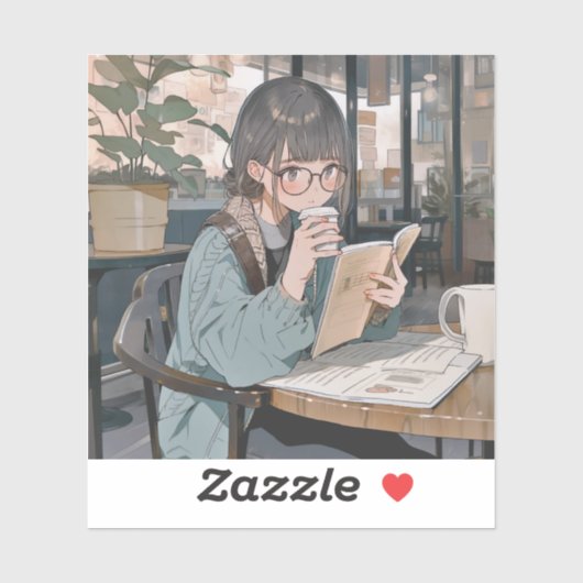 カフェで勉強するJKシール|寿司娘 GenerativeAI Aufkleber (Blatt)