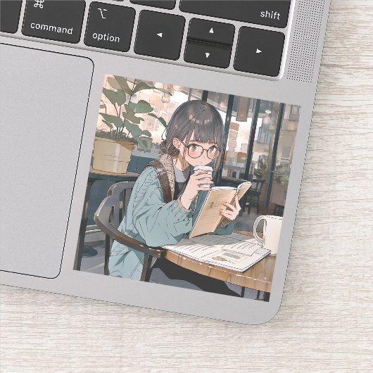 カフェで勉強するJKシール|寿司娘 GenerativeAI Aufkleber (Detail)