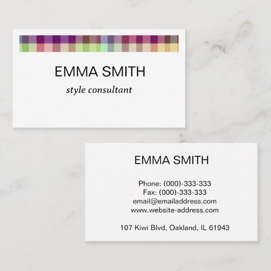 カラフルでキュートでポップな色合いのギンガムチェックの名刺 VISITENKARTE (Vorne/Hinten)