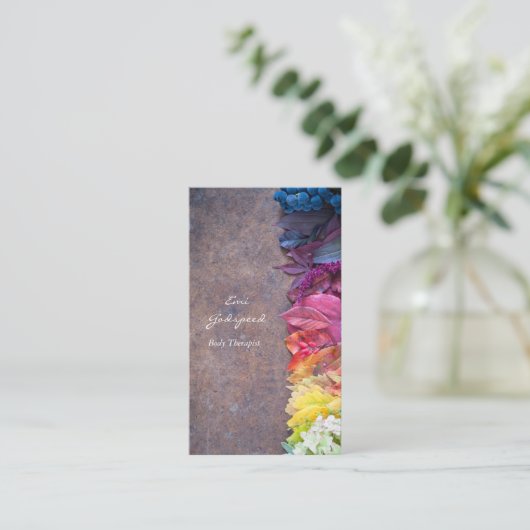 カラフルな葉や花のおしゃれな名刺 VISITENKARTE (Stehend Vorderseite)