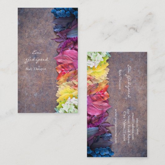 カラフルな葉や花のおしゃれな名刺 VISITENKARTE (Vorne/Hinten)