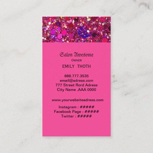 キラキラ　ピンクのきらめくデザイン VISITENKARTE (Rückseite)