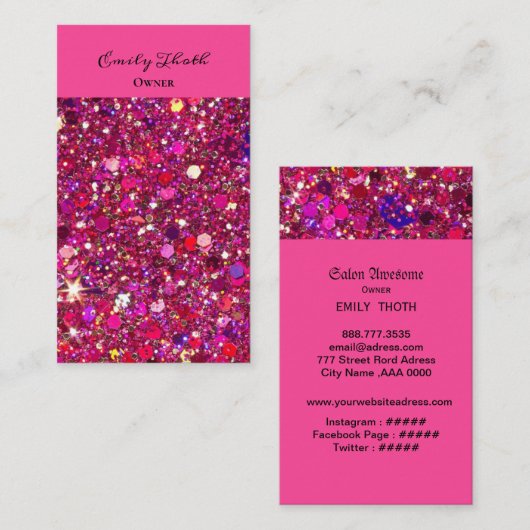キラキラ ピンクのきらめくデザイン VISITENKARTE (Vorne/Hinten)