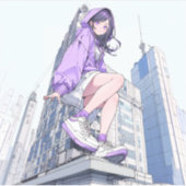 シール Seal|パープルJK Purple |寿司娘 GenerativeAI Aufkleber (Vorderseite)