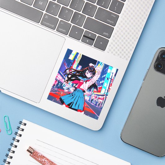 シール Seal|今日もお疲れポーズ 寿司娘 GenerativeAI Aufkleber (Laptop mit iPhone)