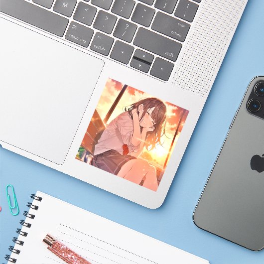 シール Seal|夕日JK 寿司娘 GenerativeAI Aufkleber (Laptop mit iPhone)