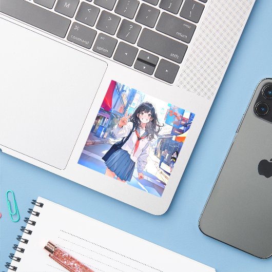 シール Seal｜寄り道JK 寿司娘 GenerativeAI Aufkleber (Laptop mit iPhone)