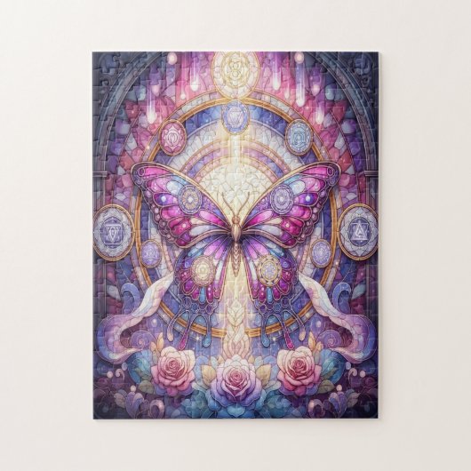 ステンドグラス風の神秘的な蝶 PUZZLE (Vertikal)