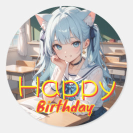 セーラー服を着た猫耳の少女 RUNDER AUFKLEBER