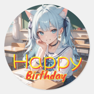 セーラー服を着た猫耳の少女 RUNDER AUFKLEBER