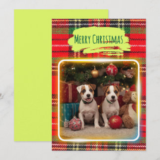 チェック柄がかわいいジャックラッセルテリアの子犬たちとクリスマス♡  FEIERTAGSKARTE