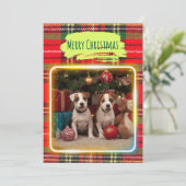 チェック柄がかわいいジャックラッセルテリアの子犬たちとクリスマス♡ FEIERTAGSKARTE (Stehend Vorderseite)