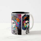 ツートーンマグカップ, 325 ml**スカル&ブラックキャット ハロウィンマグカップ zweifarbige tasse (VorderseiteRechts)