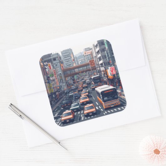 ピクセルアート 東京の渋滞のステッカー QUADRATISCHER AUFKLEBER (Umschlag)