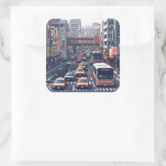 ピクセルアート 東京の渋滞のステッカー QUADRATISCHER AUFKLEBER (Tasche)