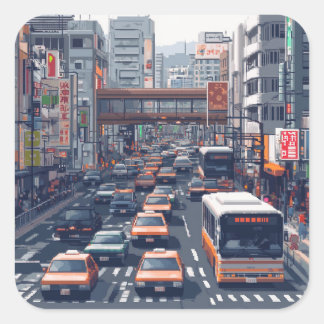 ピクセルアート 東京の渋滞のステッカー QUADRATISCHER AUFKLEBER