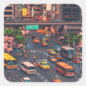 ピクセルアート 東京の渋滞のステッカー QUADRATISCHER AUFKLEBER (Vorderseite)