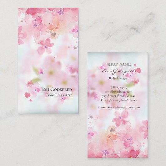 ピンクの桜の花びらが舞うオシャレな名刺  VISITENKARTE (Vorne/Hinten)