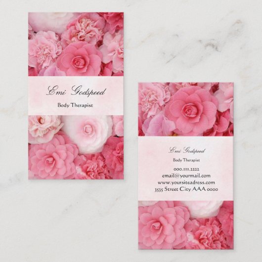 ピンクの花のかわいい名刺 VISITENKARTE (Vorne/Hinten)