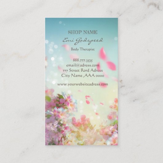 ピンクの花びらが舞うオシャレな名刺 VISITENKARTE (Rückseite)