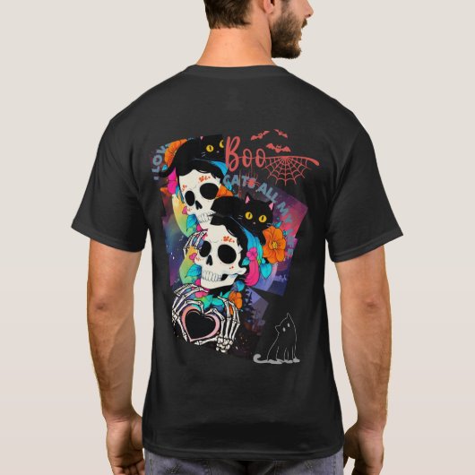 ベーシックダークTシャツ（スカルと黒猫のハロウィーンTシャツ）   T-Shirt (Rückseite)