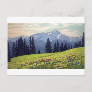 ホ リ ・ ス 山, Mt. Holy Cross, Hiroshi Yoshida, Woodcu Postkarte