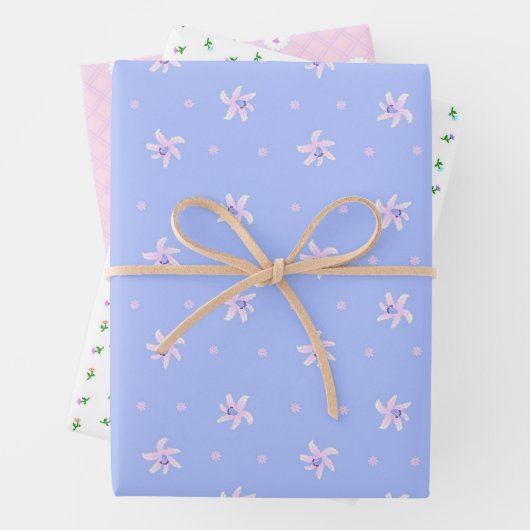 リリー&菊+野ばら+野ばら&チェック GESCHENKPAPIER SET (Beispiel)