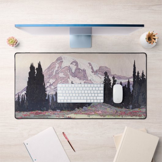 レ ア 山, Berg Rainier, Hiroshi Yoshida, Woodcut Schreibtischunterlage (Büro 1)